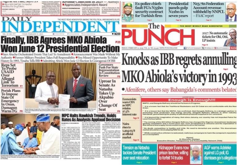 Inside Nigerian newspaper headlines today – Friday, 21 February, 2025 – Premium Times