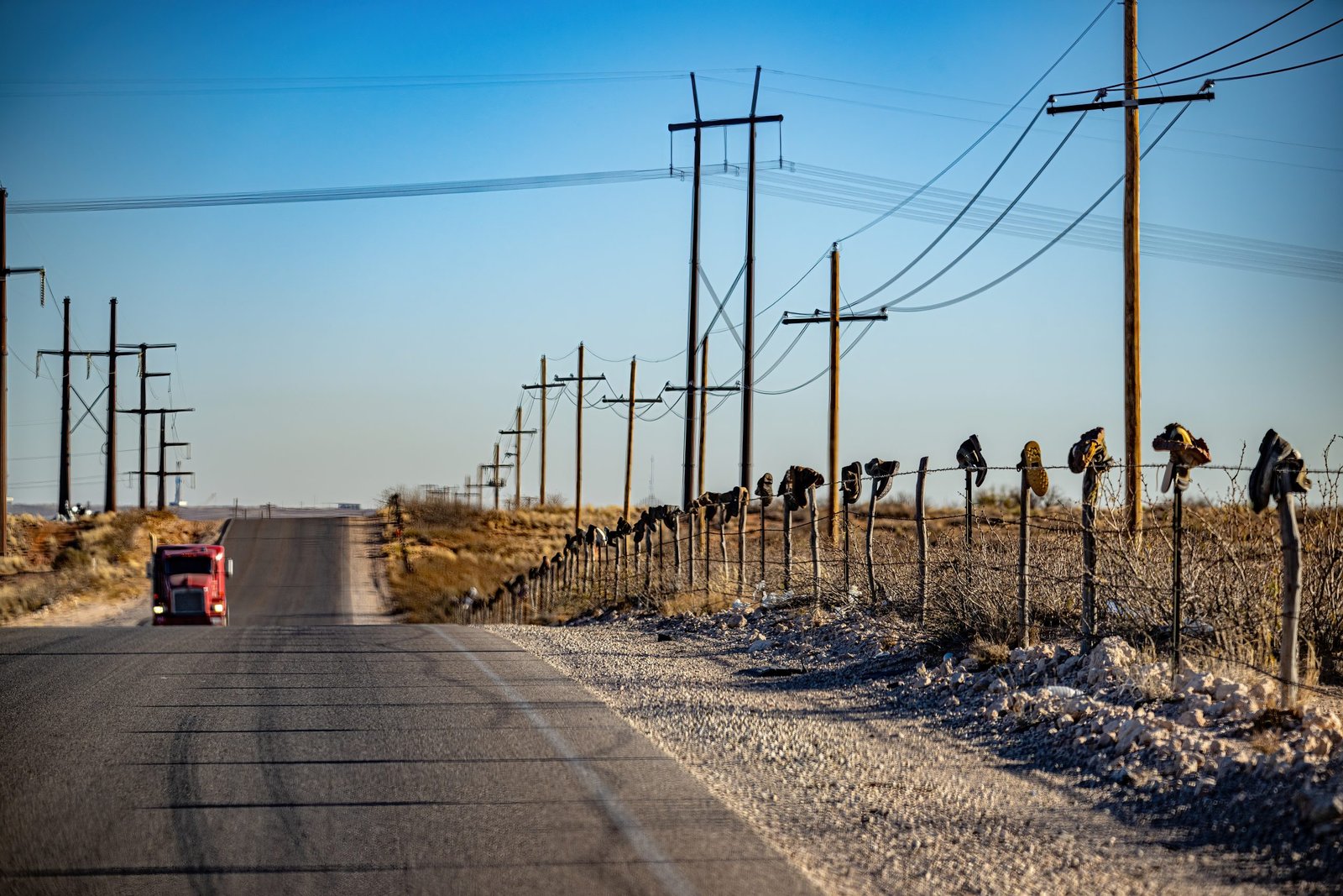 The boots on Buck Jackson Road – Searchlight New Mexico